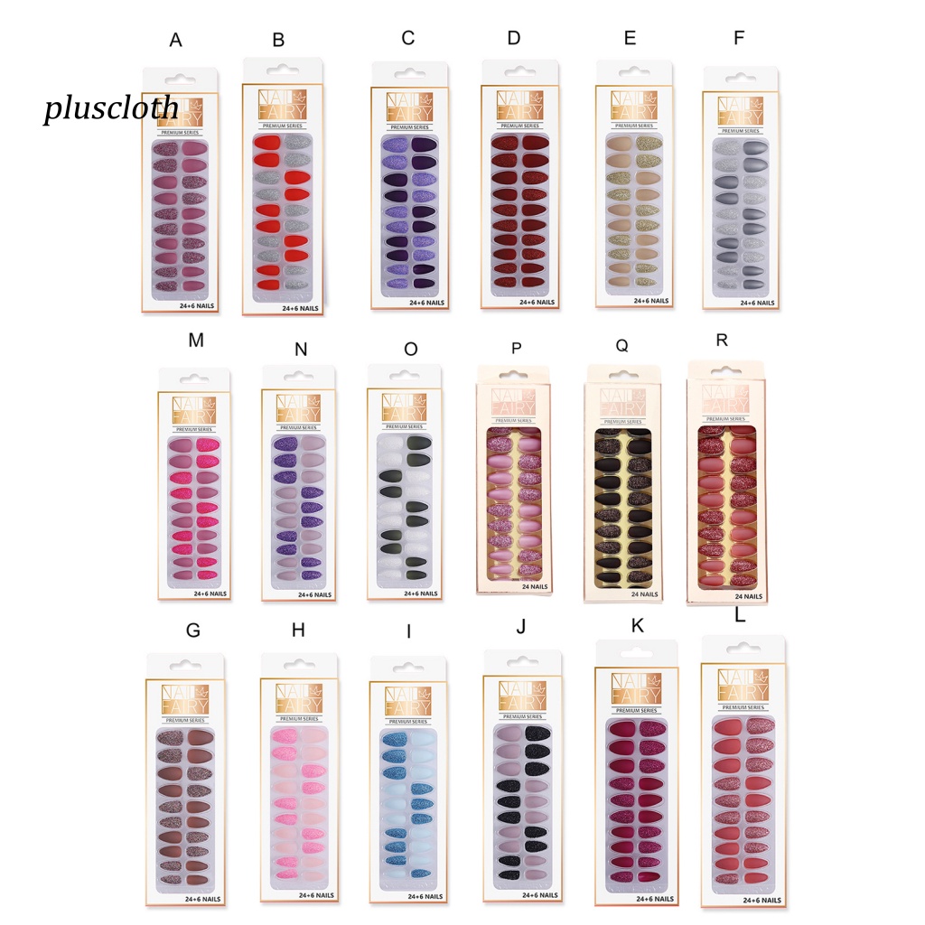 1 Bộ Móng Tay Giả Màu Lì Và Kim Sa Lấp Lánh Có Thể Tháo Rời