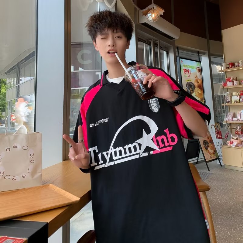 Áo Thun polo Tay Ngắn Màu Sắc Tương Phản Phong Cách Đường Phố Mỹ Thời Trang Mùa Hè Cho Nam