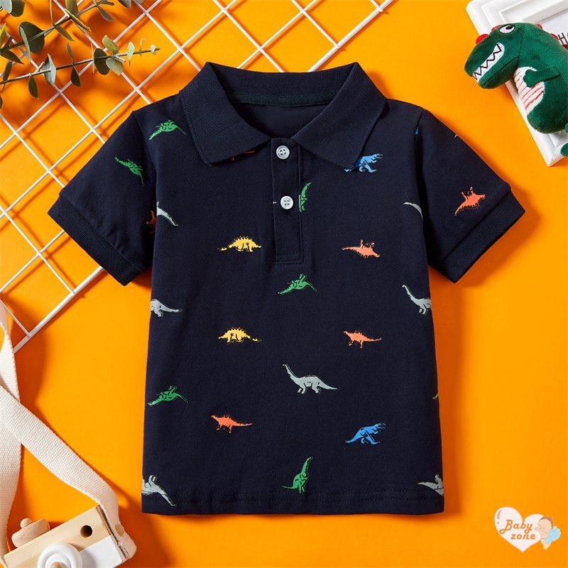 Áo polo Tay Ngắn In Họa Tiết Khủng Long Hoạt Hình Thời Trang Mùa Hè Cho Bé Trai Từ 2-7 Tuổi