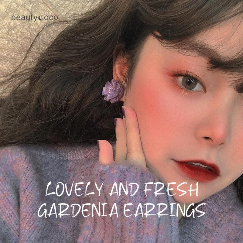 Beautycoco🍊 Khuyên tai hình hoa trà bằng nhựa resin bạc 925 phong cách Nhật Hàn độc đáo thời trang