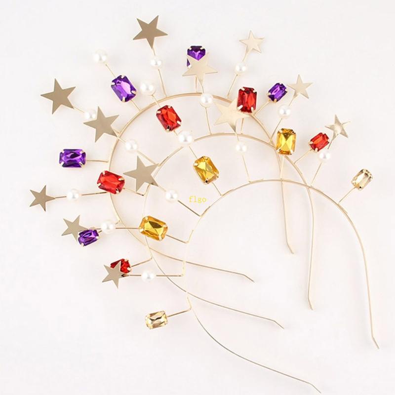 Flgo Băng Đô Hợp Kim Hình Ngôi Sao Đính Đá Ngọc Trai Lấp Lánh Cho Nữ