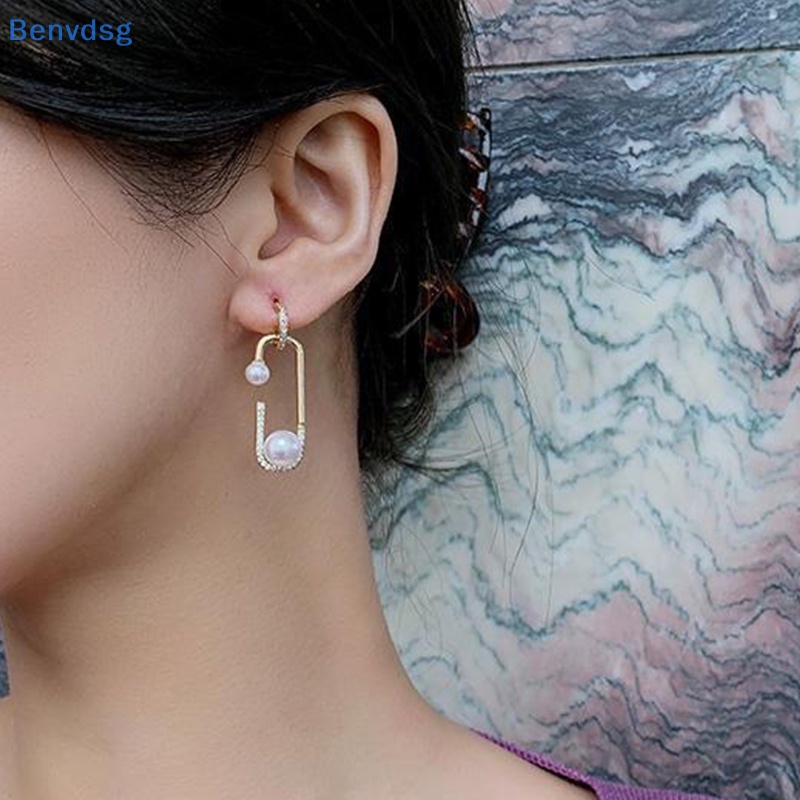 Benvdsg > Khuyên Tai Lủng Lẳng Đính Ngọc Trai Kiểu Ghim Bất Đối Xứng Thời Trang Hàn