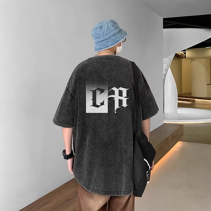 Áo Thun Cotton Nguyên Chất Ngắn Tay Cỡ Lớn Phong Cách Retro Đường Phố Cho Nam