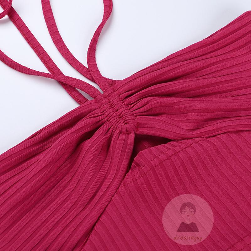 Áo Tank Top Dệt Kim Màu Trơn Cột Dây Cổ Thời Trang Cho Nữ