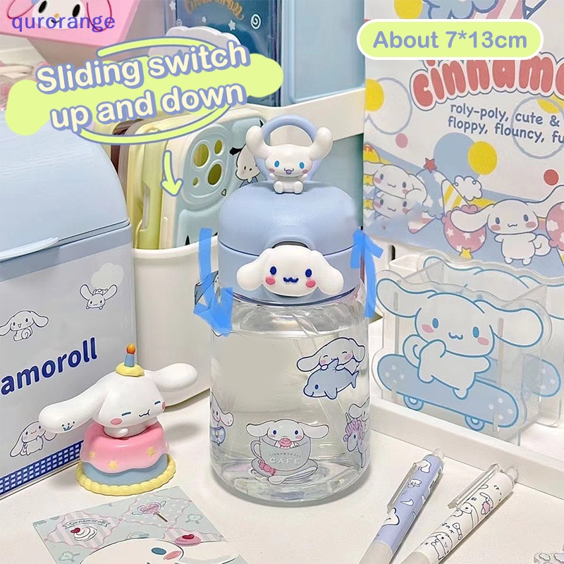 SANRIO Bình Nước Nhựa Có Ống Hút Họa Tiết Hoạt Hình Kuromi Melody Đáng Yêu