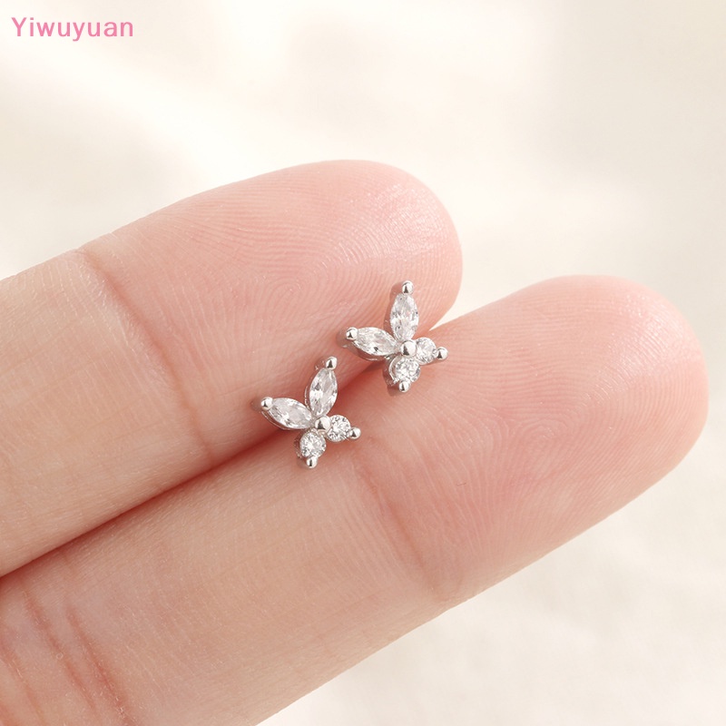 < Yiwuyuan > Khuyên Tai Hình Bướm Đính Đá Zircon Màu Bạc Cho Nữ Mới