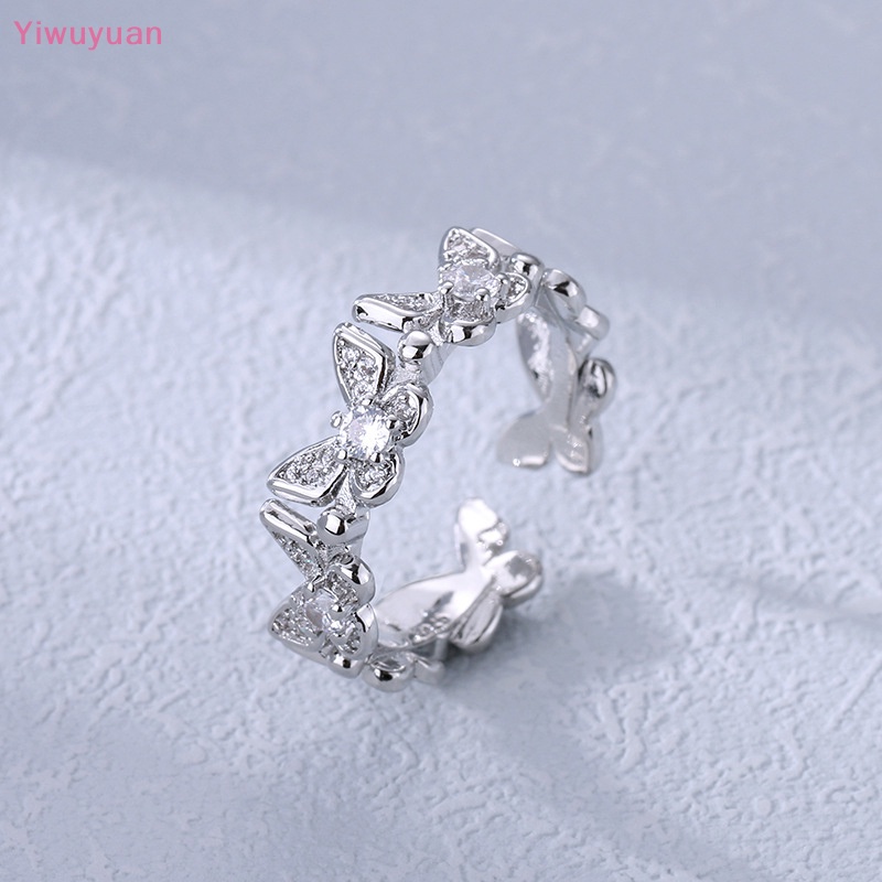 < Yiwuyuan > Nhẫn Hình Học Đính Đá Zircon Lá Bướm Thời Trang Tối Giản Có Thể Điều Chỉnh Quà Tặng Trang Sức Cho Nữ Mới