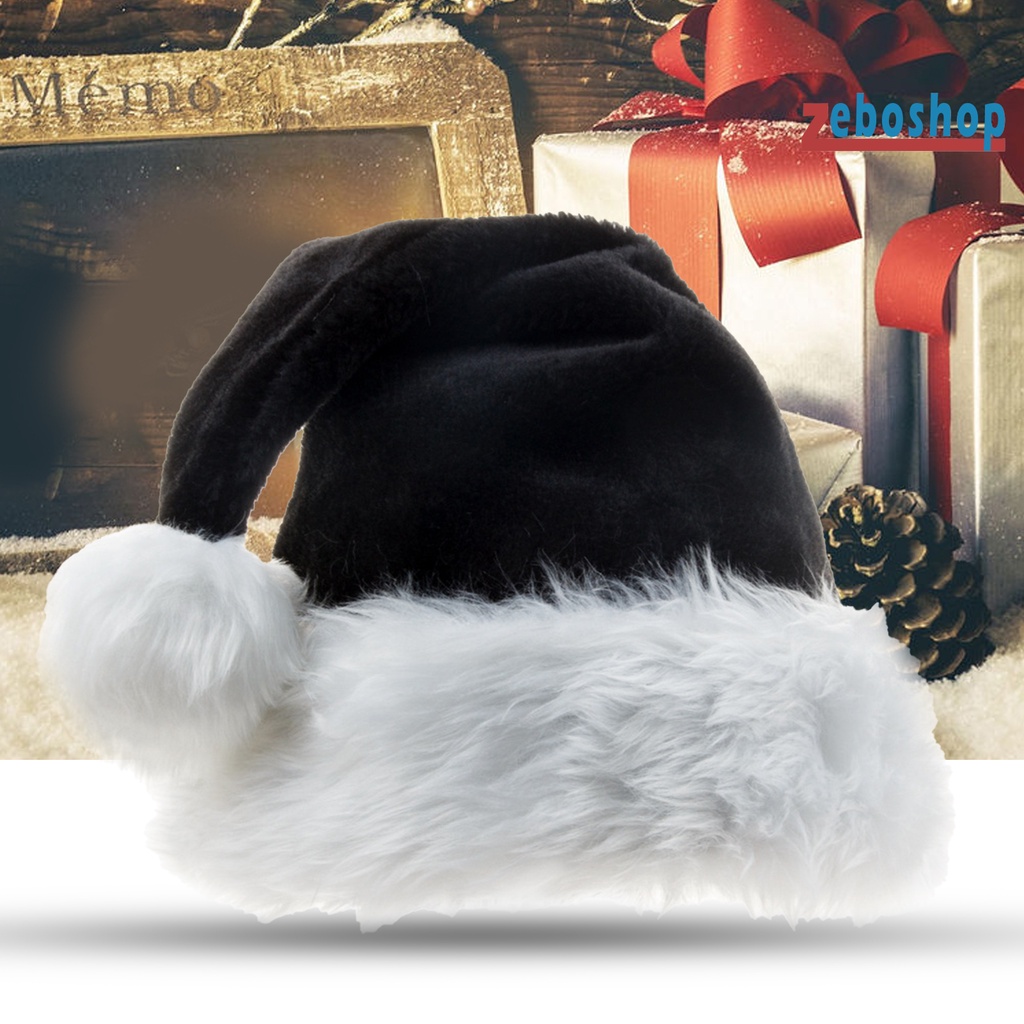 Mũ Ông Già Noel Bằng Lông Nhung Mềm Mại Màu Đen Bắt Mắt Rộng Dùng Trang Trí Nhà Cửa