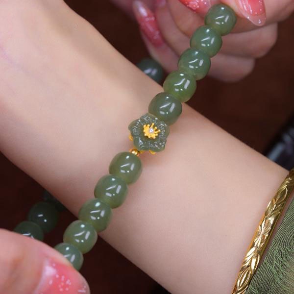 Vòng Đeo Tay Gợn Sóng Mặt Hoa Mạ Ngọc Bích Phong Cách Trung Hoa Cho Nữ