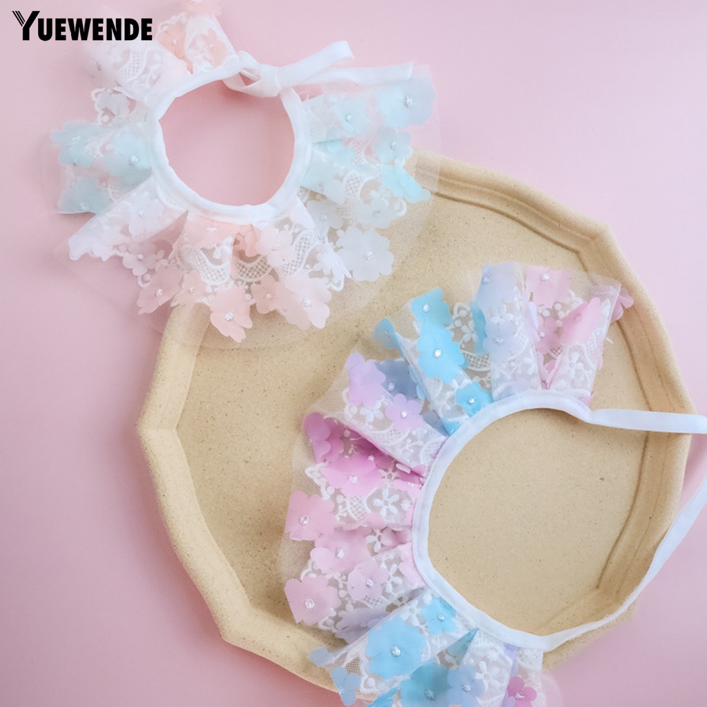 Yq.e Khăn Quàng Cổ Lưới Viền Ren Hoa Màu Tương Phản Thoáng Khí Chống Thất Lạc Trang Trí Vòng Cổ Đi Bộ Hàng Ngày Cho Cún Cưng