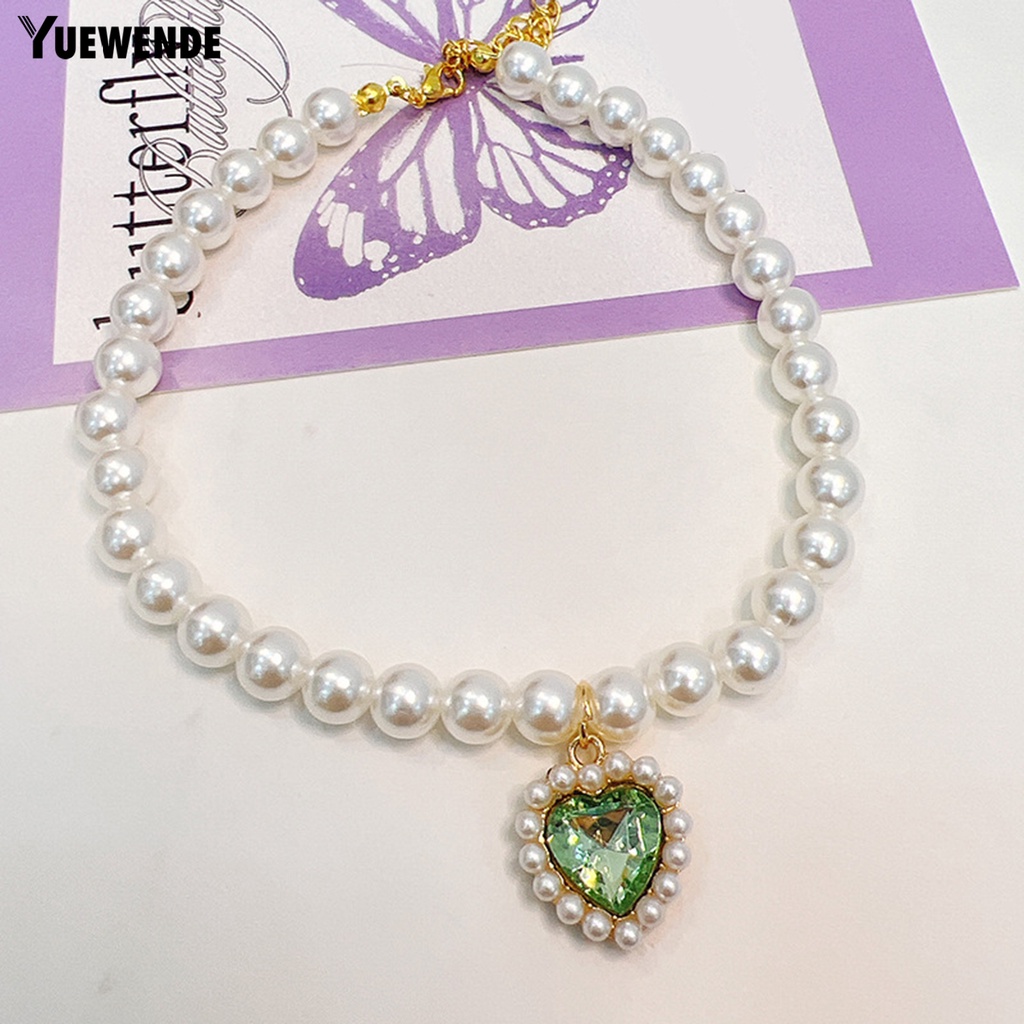 Vòng Cổ YQ.E Đính Pha Lê Giả Ngọc Trai Hình Trái Tim Có Thể Điều Chỉnh Cho Thú Cưng