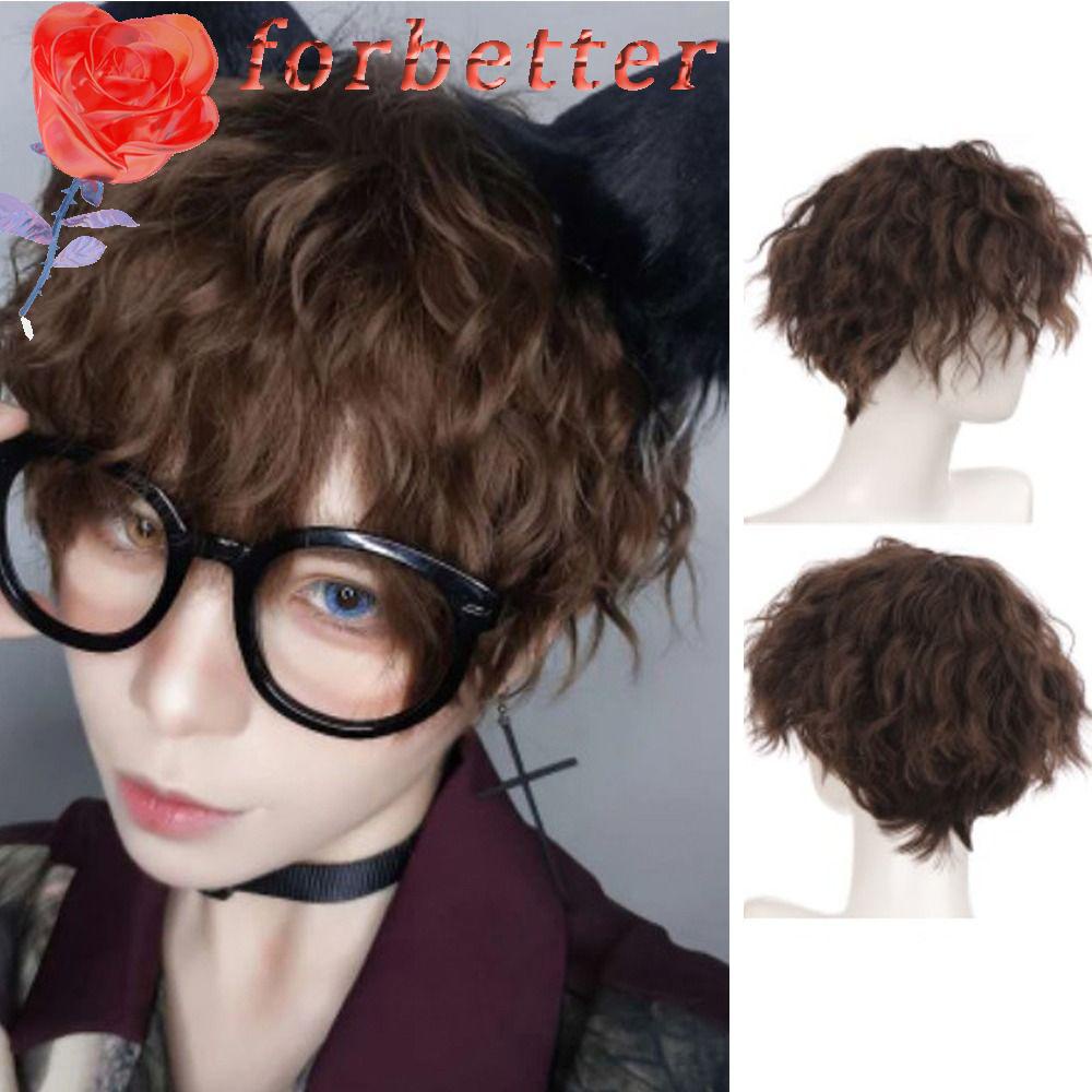Bộ Tóc Giả Ngắn Xoăn Màu Nâu Đen Cách Nhiệt Thoáng Khí Thời Trang Cho Nam