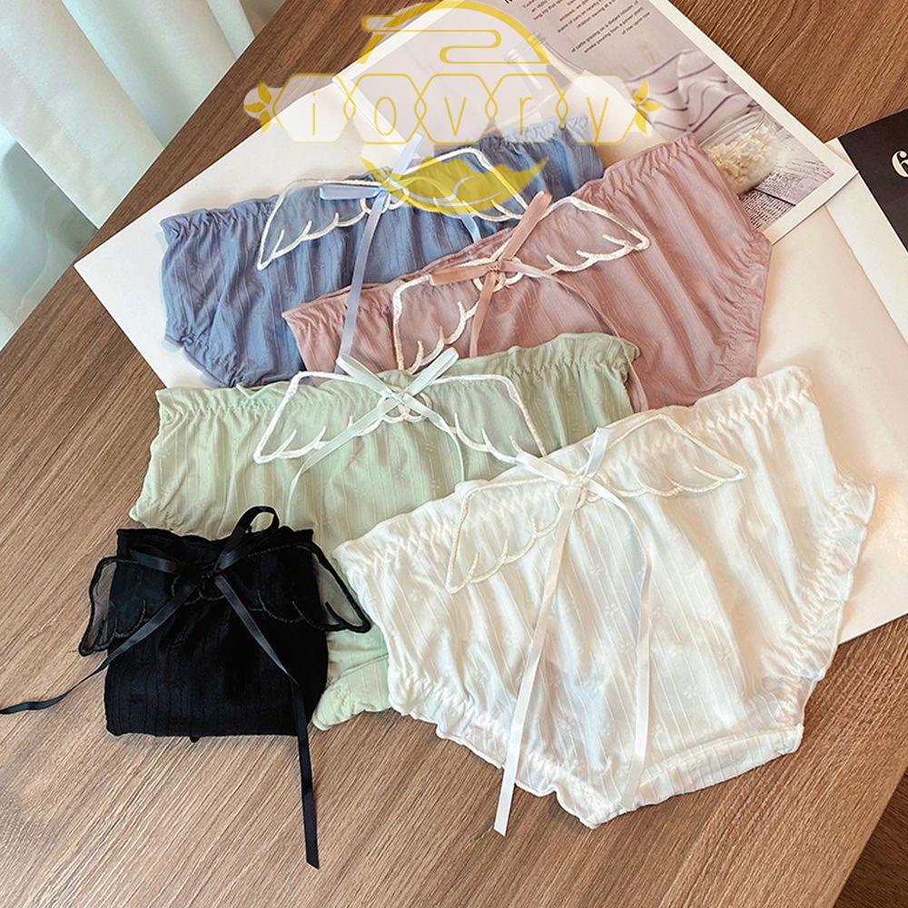 Quần Lót Cotton Họa Tiết Đôi Cánh Đính Nơ Phối Ren Phong Cách Lolita Cho Nữ