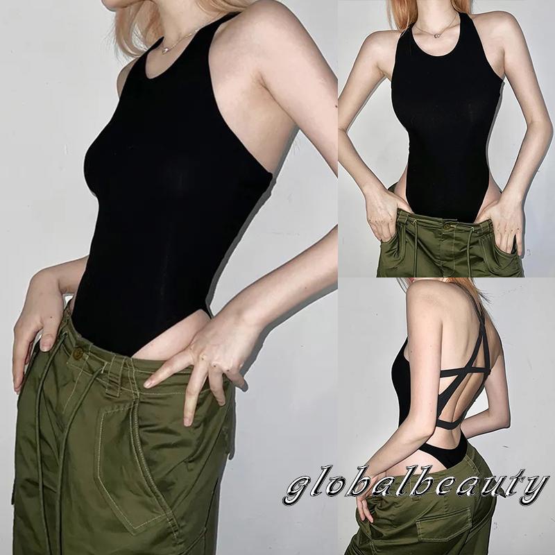 Bộ Áo Liền Quần Ngắn Không Tay Hở Lưng Màu Đen Thời Trang Mùa Hè Cho Nữ