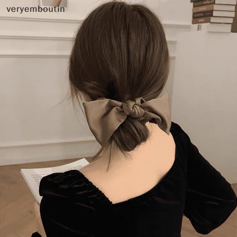 Băng Đô Cài Tóc Co Giãn Màu Trơn Đính Nơ Đen Thời Trang Cho Nữ