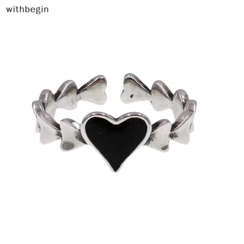 Bộ 2 Nhẫn Hình Trái Tim Màu Đen Phong Cách Cổ Điển Thời Trang Cho Nữ
