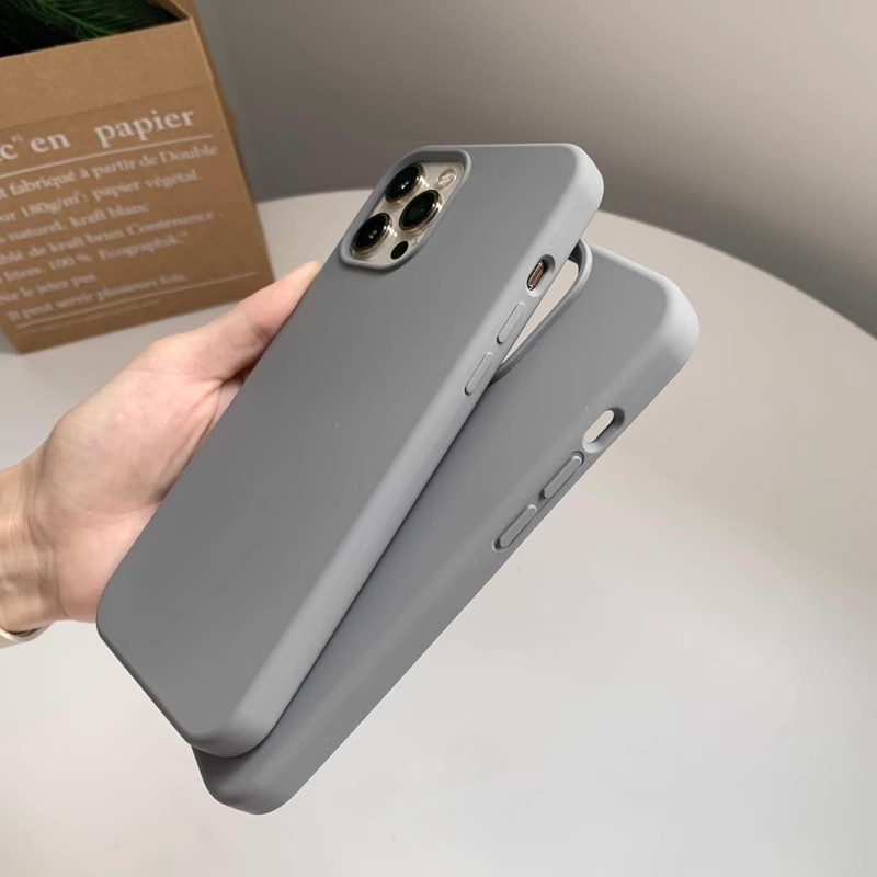 Ốp Điện Thoại Silicon Mềm Màu Đen Xám Chống Rơi Cho IPhone14 13 12 11 11pro Xs Max / xr 8plus / 7p