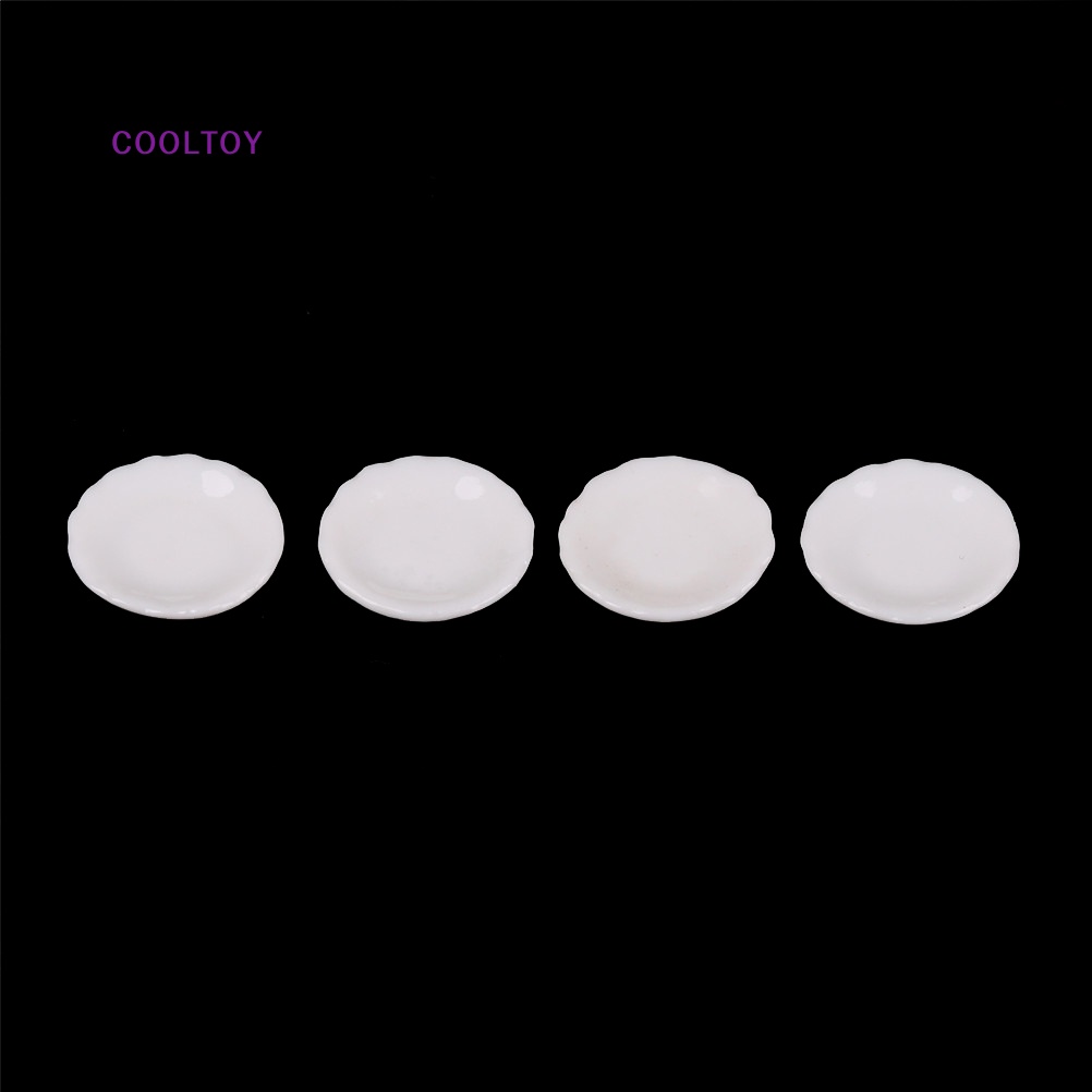 Set 4 Đĩa Tròn Màu Trắng Tỉ Lệ 1 / 12 Trang Trí Nhà Búp Bê