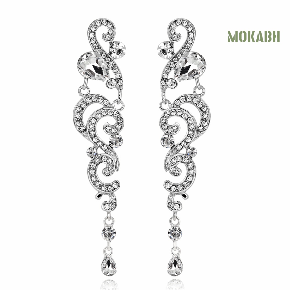 Bông Tai Dáng Dài Đính Đá Sang Trọng Cho Cô Dâu