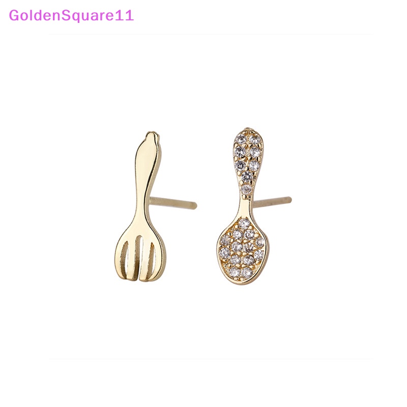 Bông Tai Hình Chiếc Nĩa Đính Pha Lê Mini Màu Vàng Cá Tính Cho Nữ