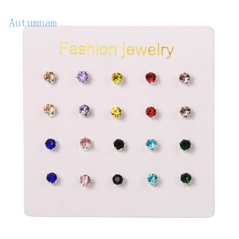 Set 10 Cặp Bông Tai Đính Đá Nhiều Màu Sắc Ngọt Ngào