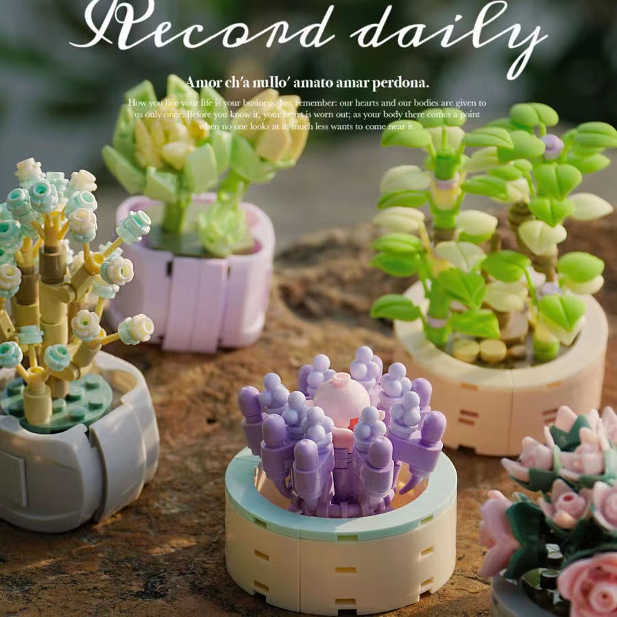 Sản phẩm đồ chơi sinh động Chậu Hoa Sen Đá Sáng Tạo siêu đẹp với Mô hình hoa Đồ Chơi Lắp Ráp độc đáo Đồ trang trí