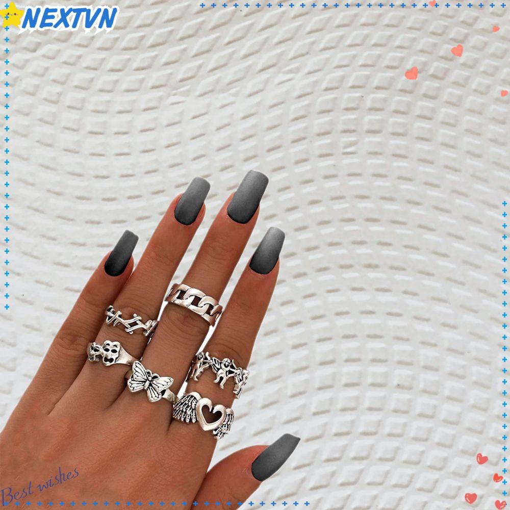 Set 6 Nhẫn Đeo Đốt Ngón Tay Nhiều Kiểu Phong Cách Punk