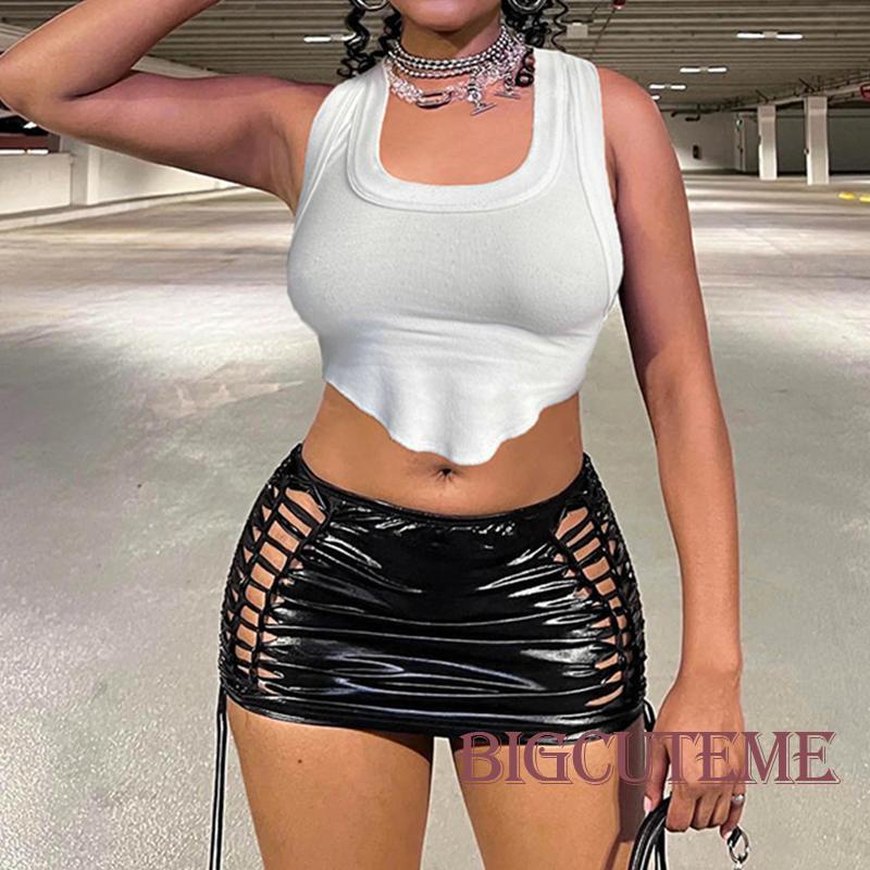 [] - Áo Tank Top Không Tay Cổ Chữ U Màu Trơn Vạt Lệch Thời Trang Mùa Hè Dành Cho Nữ