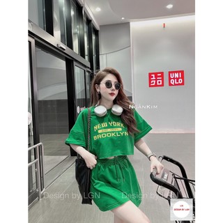Set đi chơi, set 2 món áo croptop cổ tròn tay ngắn new york phối chân váy cực hot