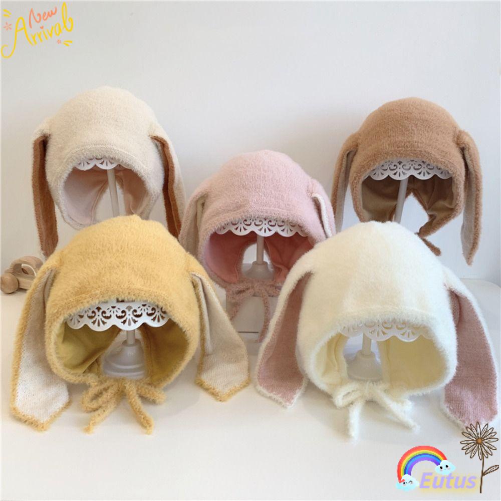 Mũ Beanie Dệt Kim Đính Tai Thỏ Dễ Thương Xinh Xắn Dành Cho Bé
