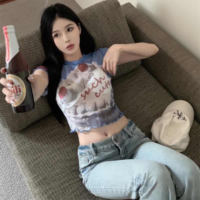 Áo Thun Tay Ngắn Dáng Ôm In Họa Tiết Vui Nhộn Hợp Thời Trang