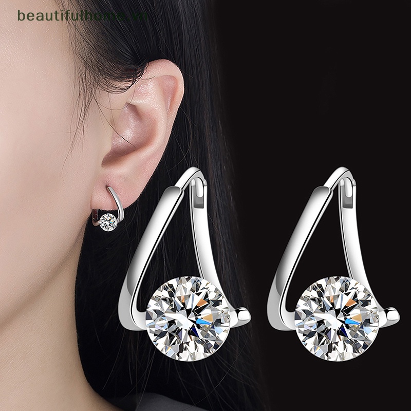1 Đôi Bông Tai Đính Đá Zircon Đơn Giản Phong Cách Hàn Quốc Thời Trang Cho Nữ