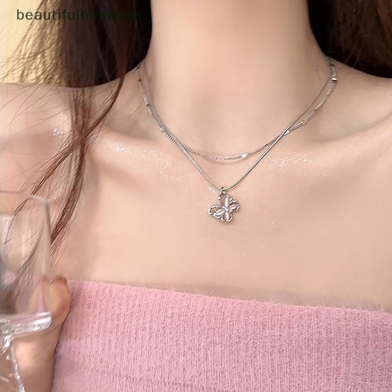 Vòng cổ Mặt Hình Bướm Rỗng Đính Đá Zircon Lấp Lánh Thời Trang Cho Nữ