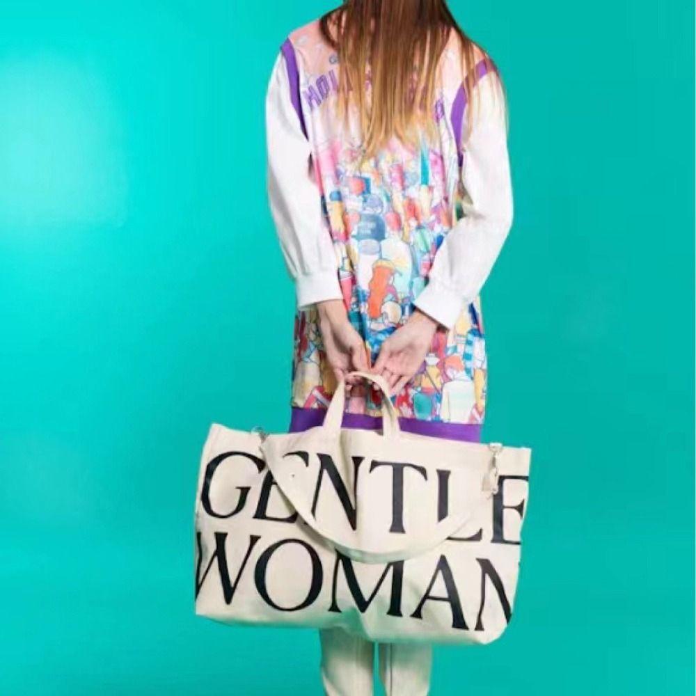 Túi Xách Canvas Cỡ Lớn In Chữ Phong Cách Hàn Quốc Cho Nữ