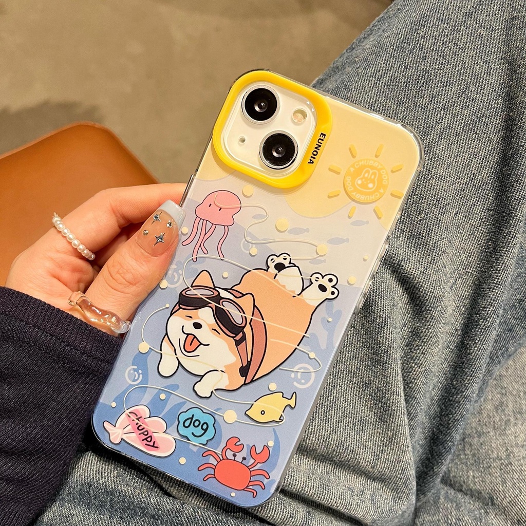 Ốp Điện Thoại TPU Mềm Trong Suốt Hai Mặt Chống Sốc In Hình Cún Bơi Lội Cho iPhone 14 13 12 11 Pro Max