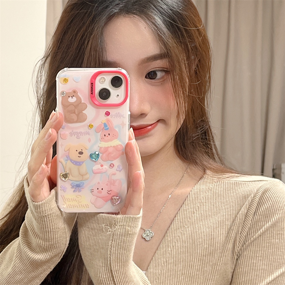 Ốp Điện Thoại TPU Mềm Trong Suốt Họa Tiết Gấu Hoạt Hình Chống Rơi Cho iPhone 14 13 12 11 Pro Max