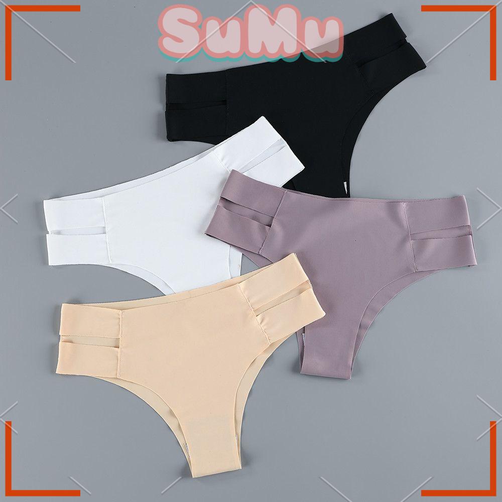 Quần Lót Lọt Khe Vải Lụa Lạnh Không Đường May Thoáng Khí Vô Hình Phong Cách Hipster Cho Nữ