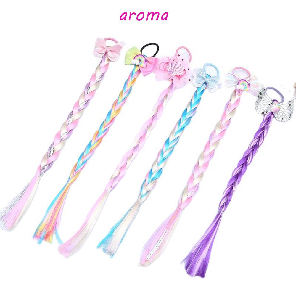 Dây Buộc Tóc Thẳng / Tóc Đuôi Ngựa Bằng Sợi Tổng Hợp Màu Cầu Vồng Chất Lượng Cao Cho Bé Gái
