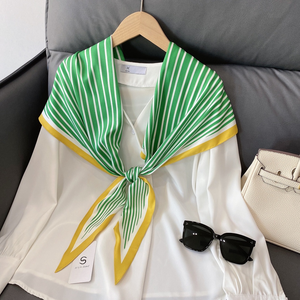 Khăn Choàng Lụa Kẻ Sọc Xanh Navy Thời Trang Mùa Hè