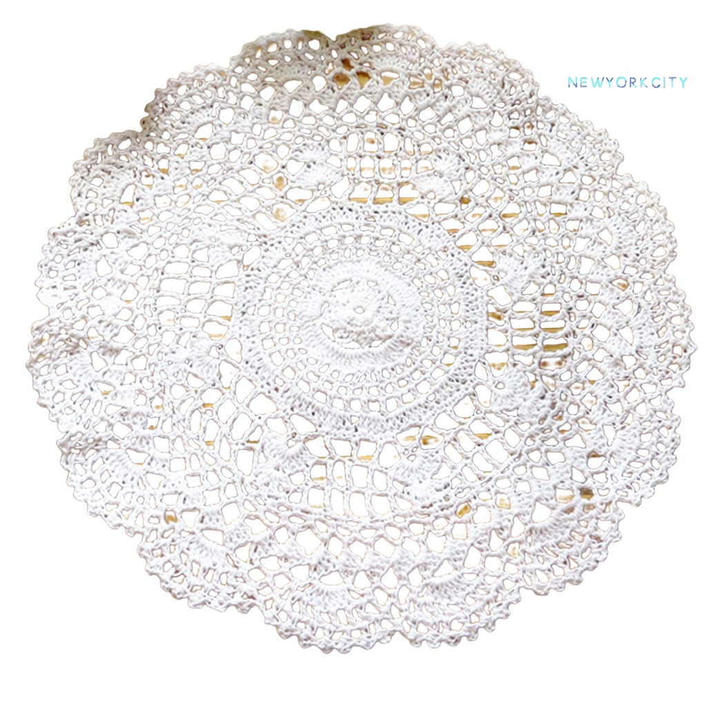 Tấm Lót Bàn Tròn Bằng Vải Cotton Phối Ren Handmade Chống Trượt Tiện Dụng
