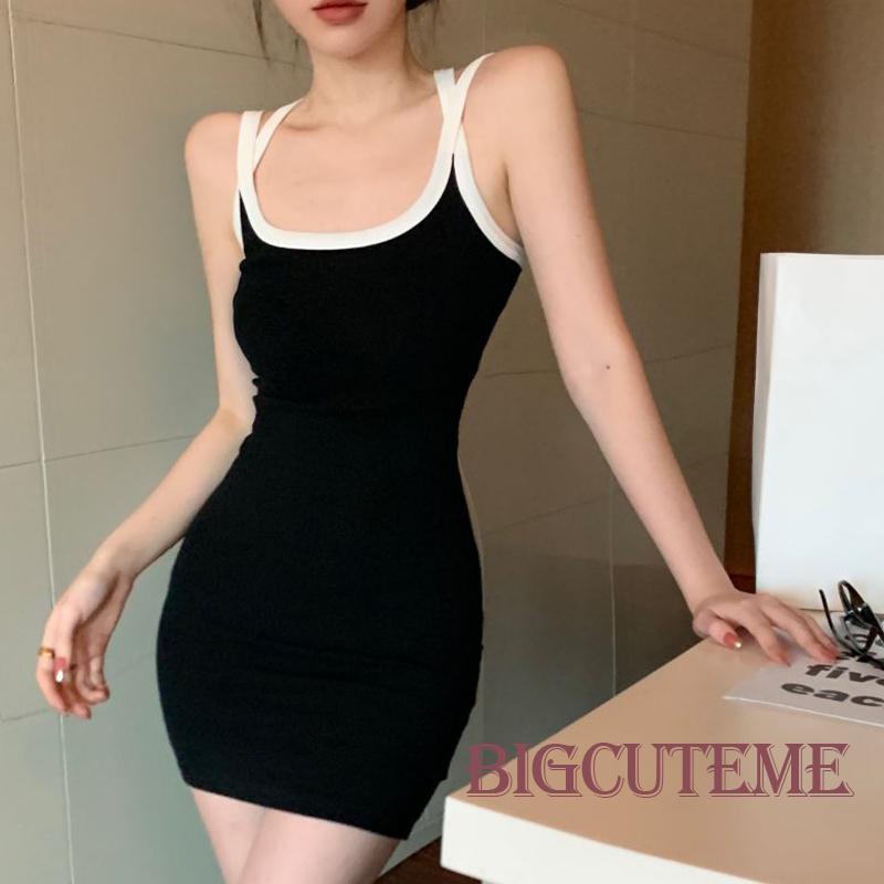 [] - Đầm Mini Hai Dây Ôm Dáng Hở Lưng Đan Dây Chéo Màu Đen Thời Trang Mùa Hè Cho Nữ