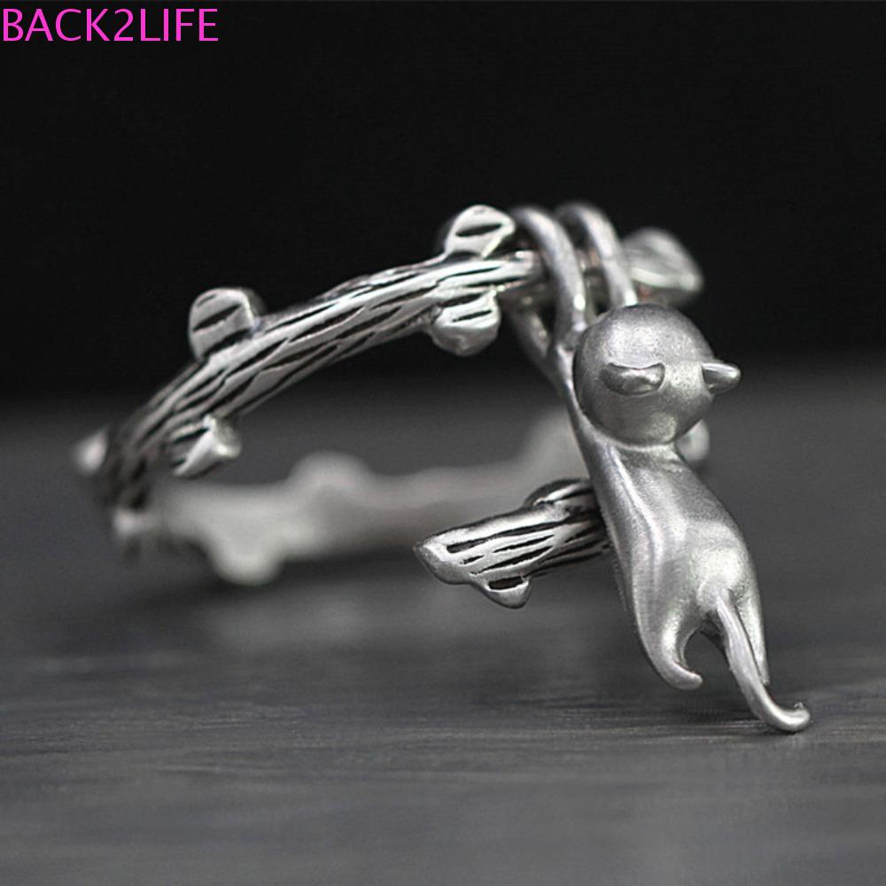 Nhẫn Hở Hình Mèo Bằng Hợp Kim Phong Cách Gothic Cổ Điển Dễ Thương Có Thể Điều Chỉnh 2Life