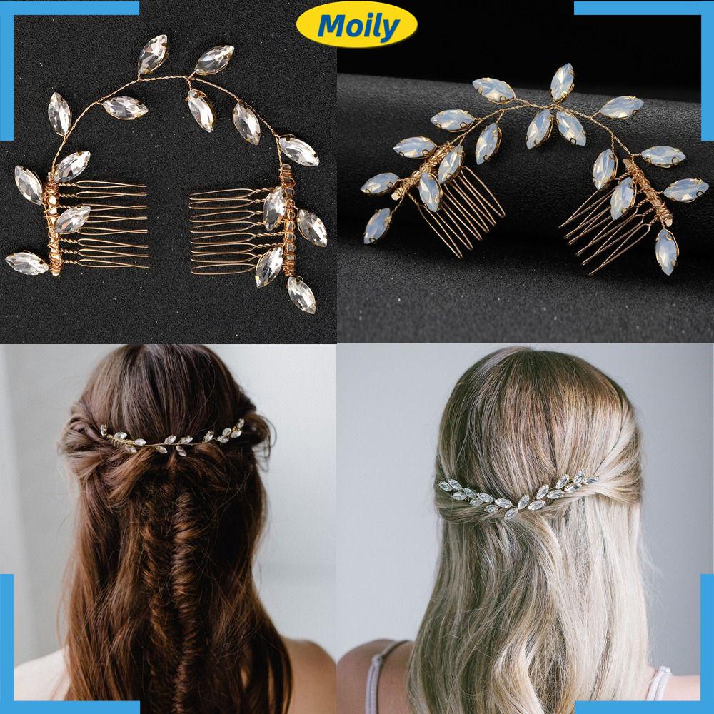 Lá MOILYVN|Lược Chải Tóc Lấp Lánh Tiện Dụng|Vương Miện Cài Tóc Cô Dâu Sang Trọng