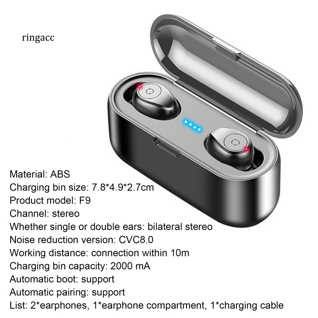 1 Cặp Tai Nghe Nhét Tai Không Dây Bluetooth RGA F9 ABS Chống Thấm Nước Có Thể Thay Đổi 50