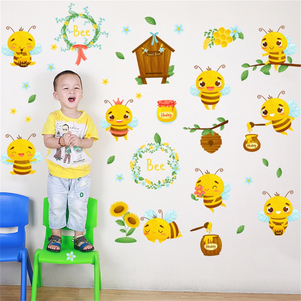Set 2 Miếng Dán Tường Bằng PVC Chống Nước Tự Dính Họa Tiết Chú Ong Trang Trí Nhà Cửa
