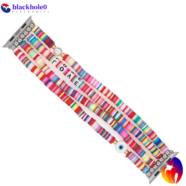 Dây Đeo Đồng Hồ Dạng Chuỗi Hạt Mềm Co Giãn Phong Cách Boho Cho Iwatch