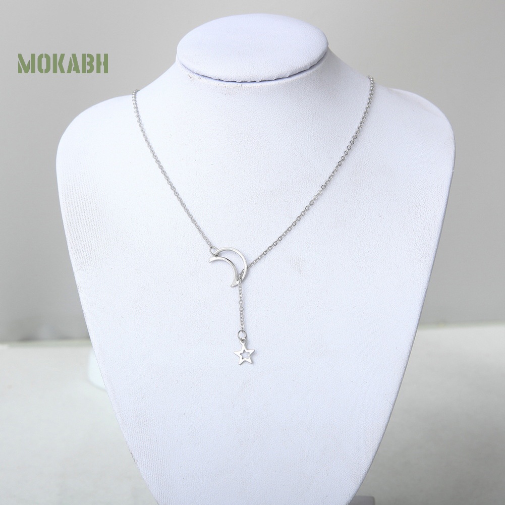 Vòng cổ Với Mặt Dây Hình Ngôi Sao Và Mặt Trăng Kiểu Dáng Đơn Giản Cho Nữ