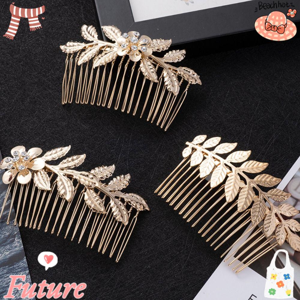 Set 2 Lược Cài Tóc Hình Chiếc Lá Màu Vàng Thời Trang Cho Cô Dâu