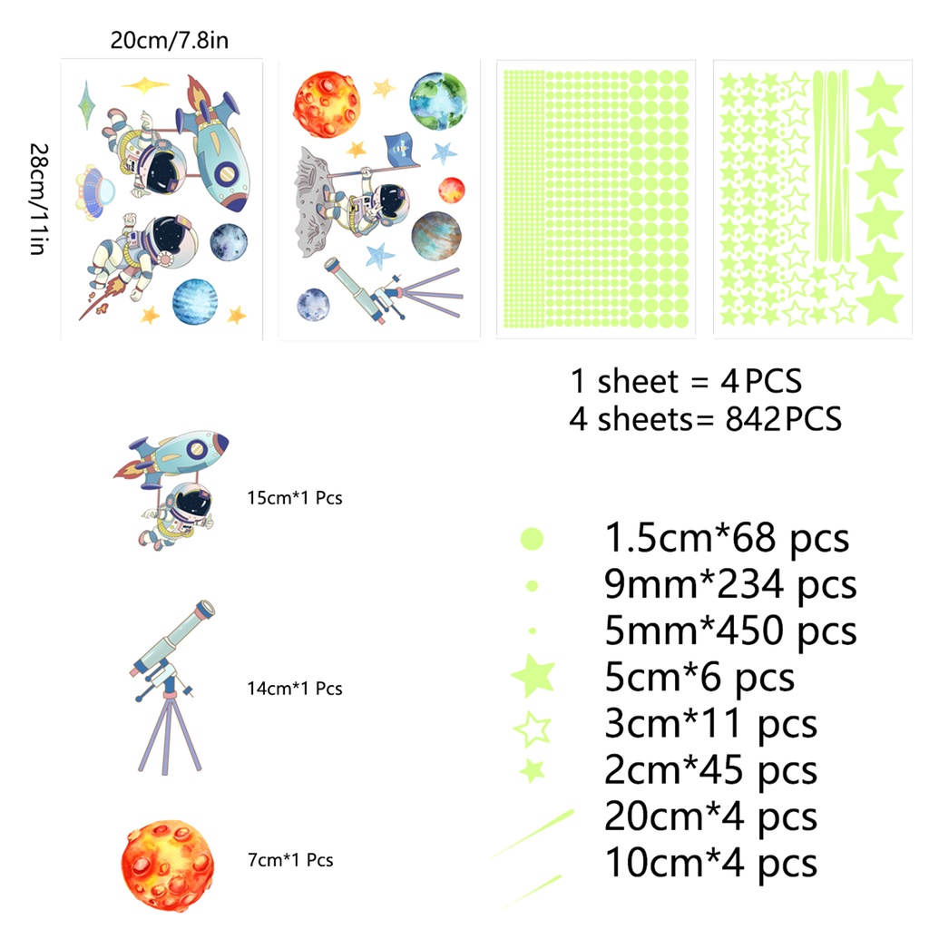 1 Bộ Miếng Dán Tường Bằng PVC Dạ Quang Tự Dính Chống Bức Xạ Họa Tiết Phi Hành Gia Trang Trí Nhà Cửa