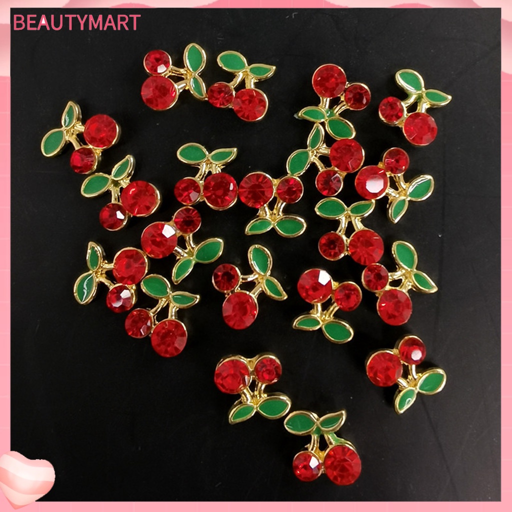 Set 10 Phụ Kiện Trang Trí Móng Tay Hình Quả Cherry 3D Bằng Hợp Kim DIY